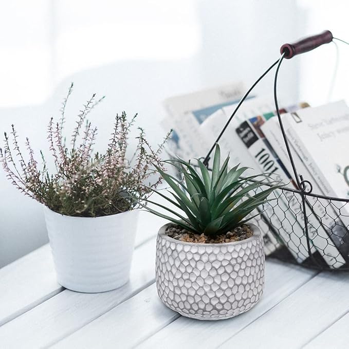 CADNLY Small Fake Plants in Pot - Artificial Succulents for Desk - Small Faux Plants Indoor Modern Farmhouse Artificial Decor - Fake Potted Succulents Decor for Bedroom Bathroom Office Shelf Table
