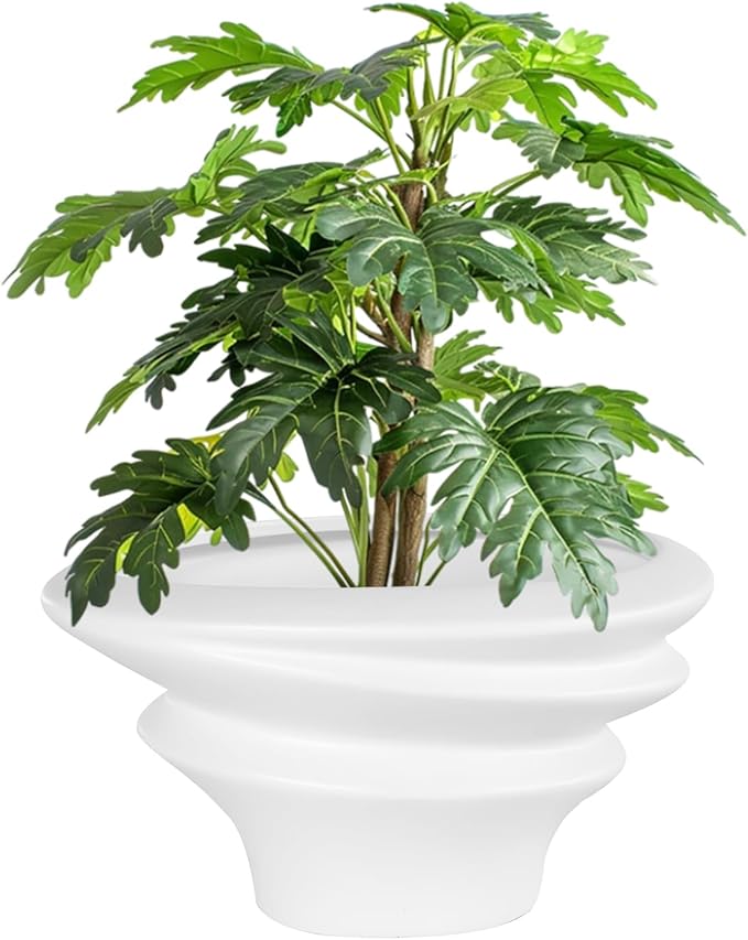 OXART 8.5 inch Ceramic Plant Pot, Plant Pots for Indoor Plants with Drainage, Outdoor Flower Pots Home Office Decorative Planters Pot for Succulent, Snake Plant and Pothos, White
