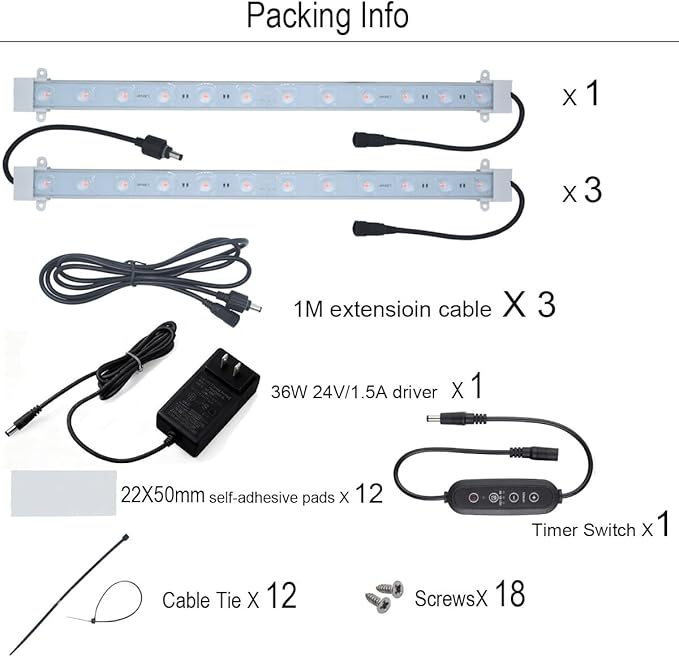 Litever Grow LED Light Strip Kits for Plants, 36W with Timer, Full Spectrum White Grow Lights, Easy Installation. Good for Indoor Plants Grow Shelf, Greenhouse, Grow Cabinets