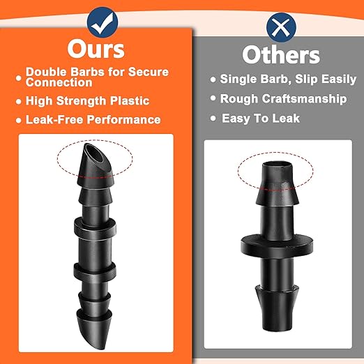 100 Pack Drip Irrigation 1/4" Barbed Coupling Fittings, Drip Line Barbed Coupler Connectors for 1/4 Inch Irrigation Tubing Micro Irrigation Connection Parts for Garden Sprinkler Systems