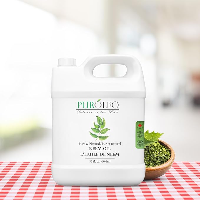 PUROLEO NEEM Oil 32 Fl Oz/946 ML (Packed in Canada) 100% Pure and Natural Neem Oil for Multipurpose Use | Neem Oil extracted from NEEM Plante Chemical Free Neem Oil Spray