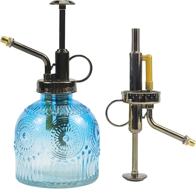 Glass Plant Mister Water Spray Bottle Small Watering Can for Indoor Plants Vintage Style Houseplant Gardening Tools for Succulent Flower (Blue)
