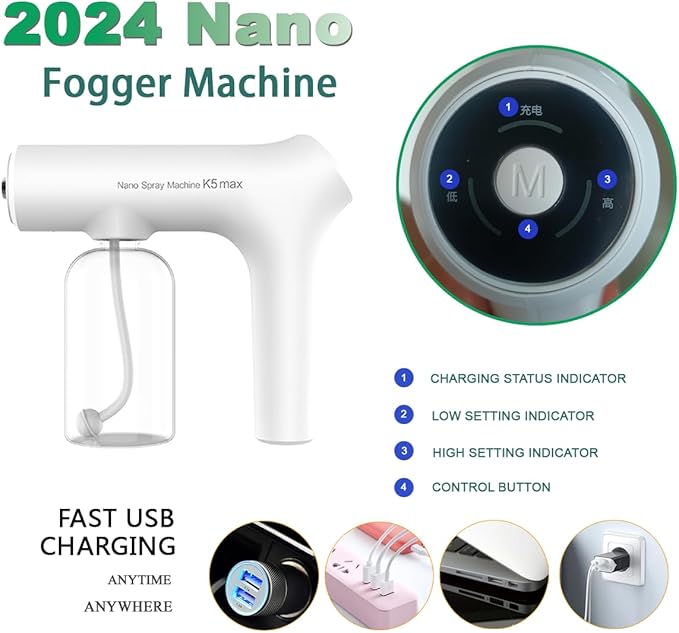 Atomizer Sprayer Electrostatic ULV Atomizer Nano Mister with Blue Light Wireless Nano Sprayer Gun Fogger Machine for Indoor and Outdoor