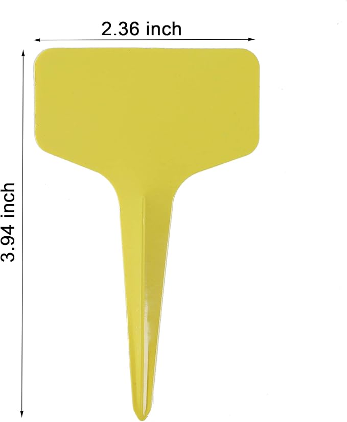 100 Pcs T-Type Plant Labels with a Gel Pen, Waterproof Nursery Plant Tags Plastic Garden Markers, Yellow, 6 x 10cm