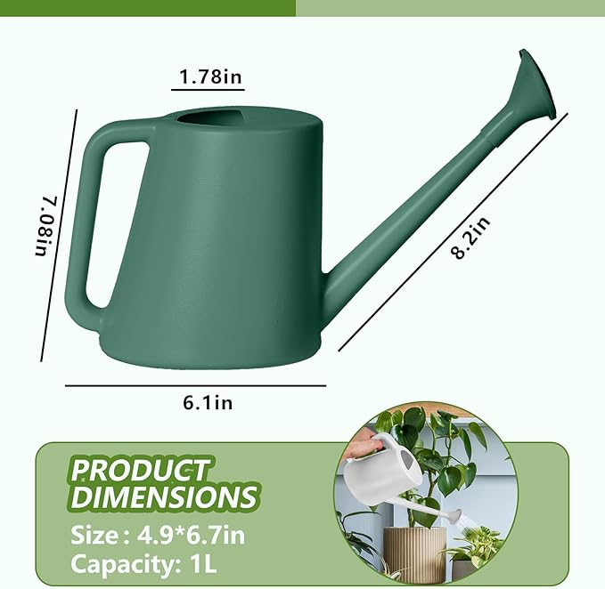 ZXJ Plant Watering Can - for Indoor and Outdoor Home Garden Plants - with Long Spout - Blackish Green - 1/2 Gallon