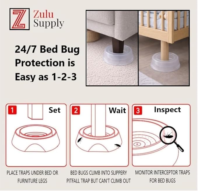 Bed Bug Interceptor Traps – Clear 8-Pack Passive Monitor & Detection Trap – Universal Fit for Bed & Furniture Legs – Reusable Non-Climbable Wall Pest Control Protection (Clear 8-Pack)