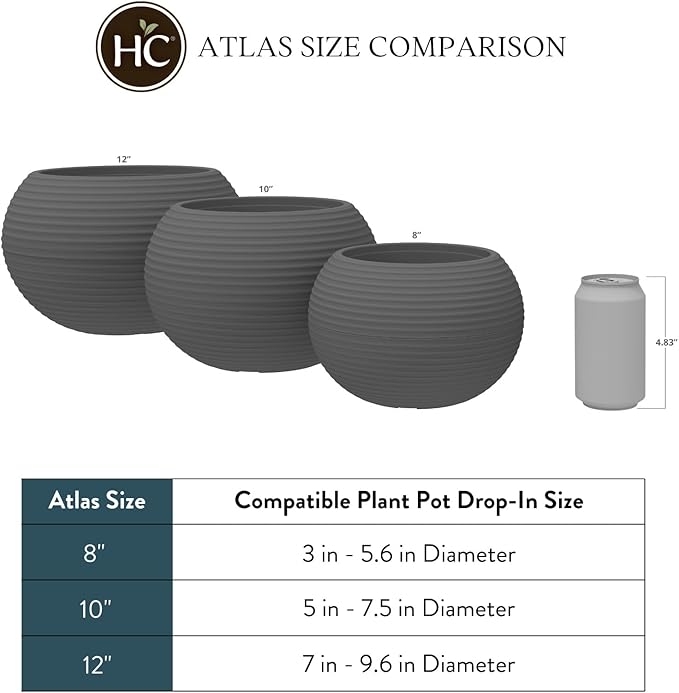 The HC Companies 8 Inch Atlas Sphere Planter - Lightweight Decorative Round Indoor Outdoor Plastic Plant Pot for Herbs and Flowers, Brown