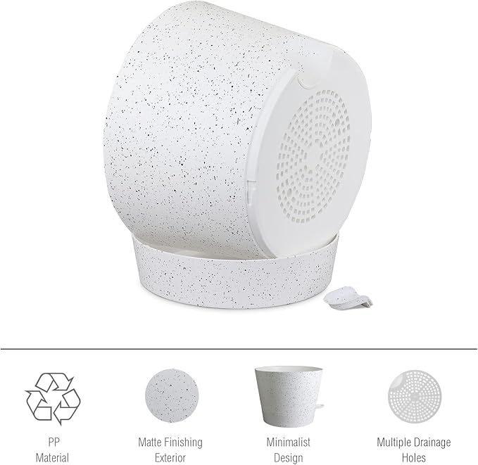 Meowell 12 inch Large Self Watering Pots, Plant Pots with Mesh Drainage Holes for Indoor Outdoor Plants, Plastic Planters with Deep Reservoir for Garden House Flower Plants, Speckled White