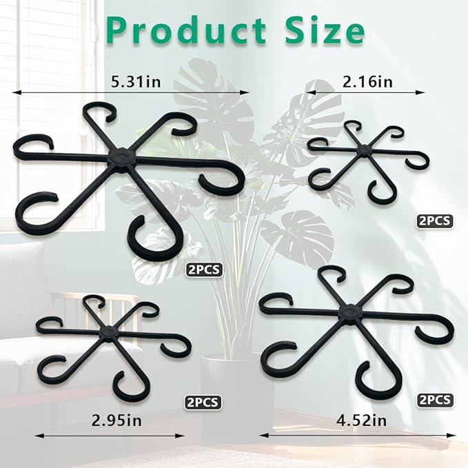8PCS Climbing Plant Stem Supports 4 Sizes, Reusable Plastic Stakes Indoor/Outdoor Garden Flower Growth Accessories Stem Holder for Thriving Plant Growth (Black)