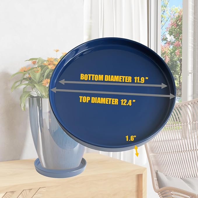 Yukfona Ceramic Plant Saucer Pot Tray Blue 2pcs-12 Inch, Planter Saucers 4 5 6 7 8 9 10 11 12 Inch for Indoors Outdoor, Durable Sturdy Flower Drainage Tray for Glazed Pots Base (12.5 Inch-Blue)