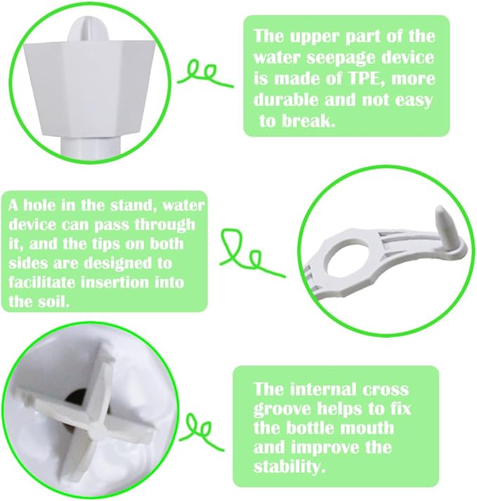 4 Set Durable Automatic Plant Watering Devices, 15~20 Days Large Capacity Plant Watering Spikes, Vacation Self Water Stakes, Plastic Bottle Self Watering Planter Insert, Soak in Boiling Water 1 Night