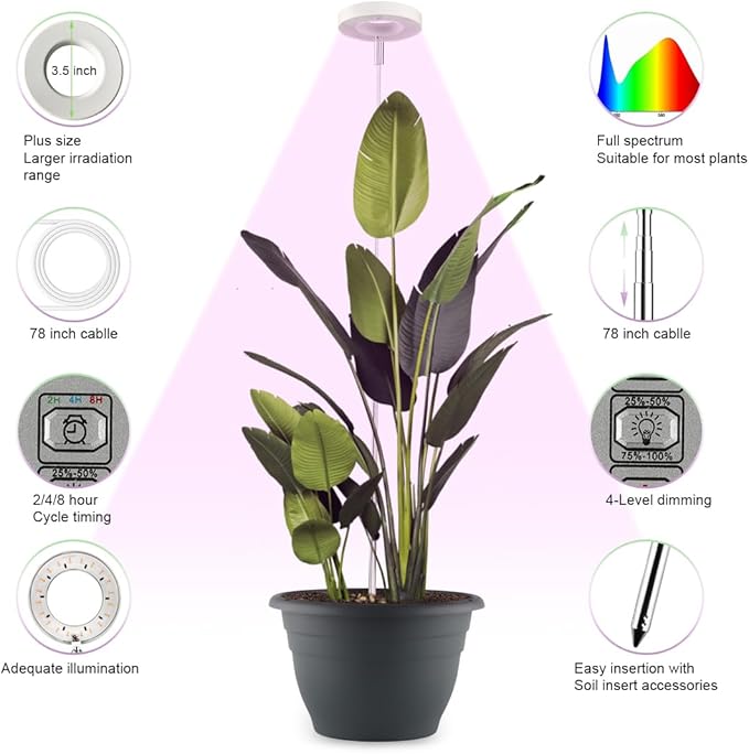 RooTrimmer 2 Pack 11 Inch Plant Pots with LED Grow Lights,Indoor Flower Pots with Full Spectrum Dimmable Lights,Drainage Holes & Plug,Soil Moisture Meter Included,Modern Planters for Home Office