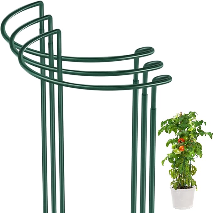 Tioncy 3 Pcs 48 H x 12.6 W Plant Support Stakes Cages for Garden, Metal Half Round Plants Tension Rods for Indoor Outdoor Large Tall Flower Vegetables Tomato Peony Rose Support