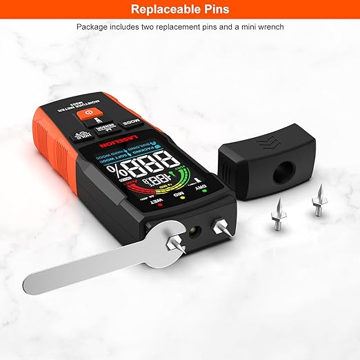 LASELION 2-in-1 Pin & Pinless Moisture Meter MS03 – Accurate Moisture Detection for Wood, Concrete, Drywall, and More – LCD Display with Hold Function, Flashlight, and Auto Power Off