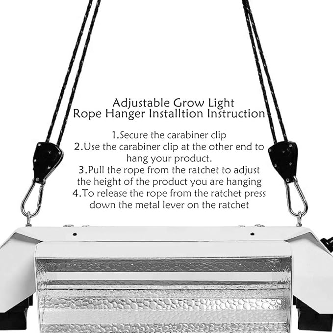 Winterworm 4 Pairs 1/8 Inch Adjustable Heavy Duty Ratchet Hanger Grow Light Fixtures Rope Clip Hangers Hanging Ropes for Gardening Grow Plant Fan Reflectors Filter Tent,150lbs Weight Capacity