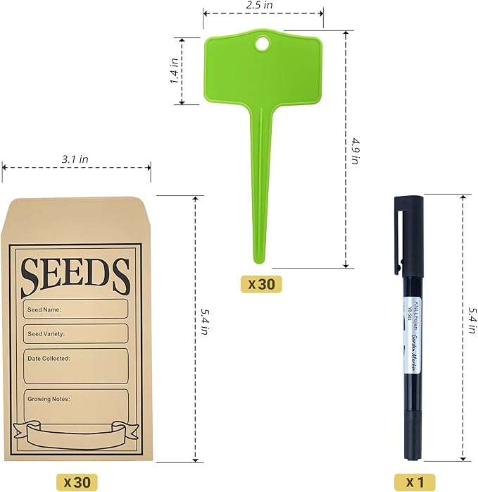 30 Pcs Seed Envelopes, 30 Pcs Plant Labels and 1 Plant Marker (Green)