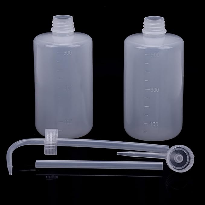 DEPEPE 2pcs 500ml Plastic Safety Wash Bottles - Lab Squeeze LDPE Squirt Tattoo Bottle With Narrow Mouth and Scale Labels (17oz x 2)