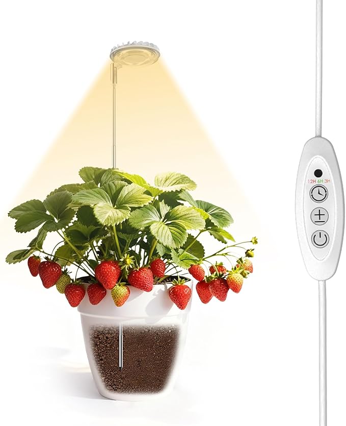 12W Stake & Desktop Grow Light for Indoor Growing,12W Grow Light with Stake High PPFD,Full Spectrum Desk Growth Lamp with Automatic Timer,4 Dimmable Levels,Height Adjustable 25"-68"（White