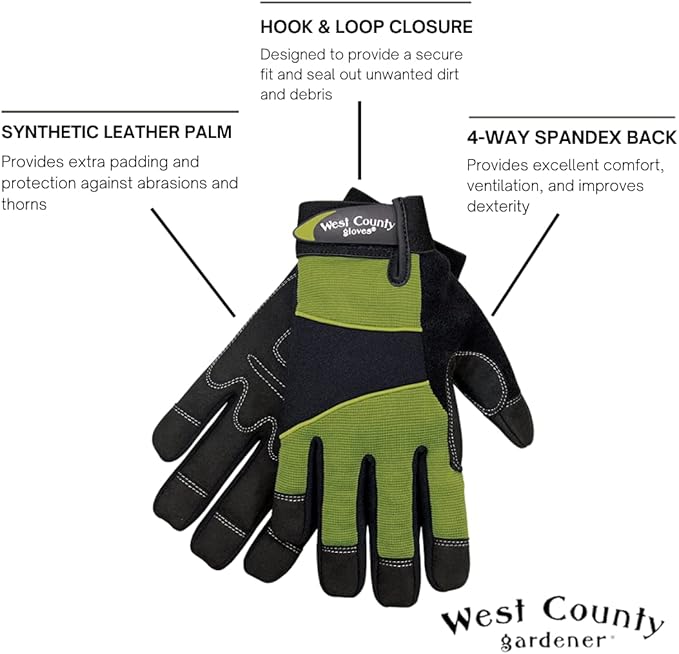 West County 013S/M Men's Gloves –Medium, Stem, Work Gloves with Four-Way Spandex Backing, Adjustable Cuff