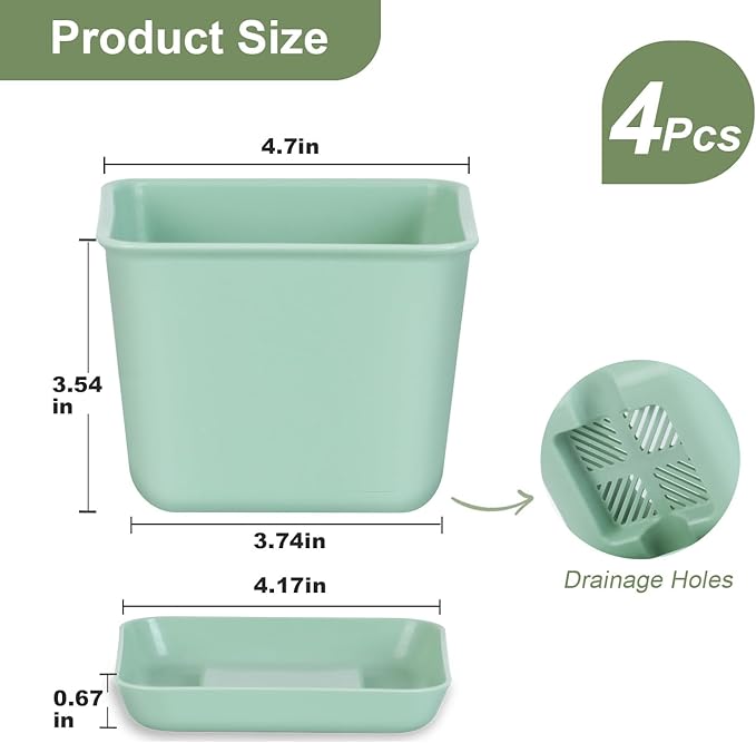 Oliz Herb Garden Planter Indoor Kit Pots for Indoor/Outdoor Plants 4 Packs Windowsill Plant Pots with Drainage and Tray, Window Pot for Indoor Plants (Green)