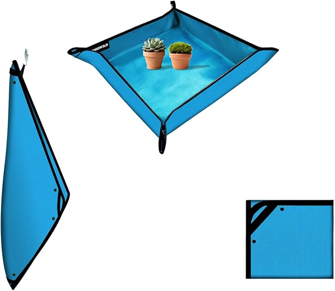 Large Plant Transplanting Mat - Thickened Waterproof Potting Mat, Succulent Gardening Mat, Portable Repotting Mat for Mess Control (PVC-Blue29.5"x 29.5")