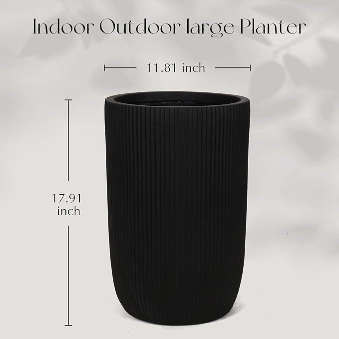 Oakrain 18" Tall Indoor Planter, Modern Decorative Pot with Drainage Hole, Large Minimalist Outdoor Planters for Home Decor, Garden, Living Room, Black