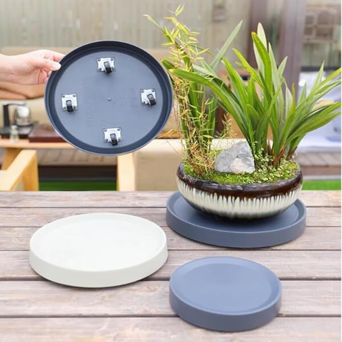 Plant Caddy with Hidden Wheels,2-Pack 10 Inch Gray+Light Gray Rolling Plant Stand Mobile Tray, Easy Move Small & Medium Pots, Air Purifiers - Protect Hardwood & Tile Floors