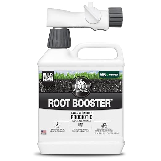 Turf Titan Root Booster Liquid Probiotic for Lawn and Garden (32 oz) with Hose End Sprayer – Improves Nutrient Uptake in Compacted & Clay Soil – Supports Stronger Roots – Covers 6,000 Sq Ft