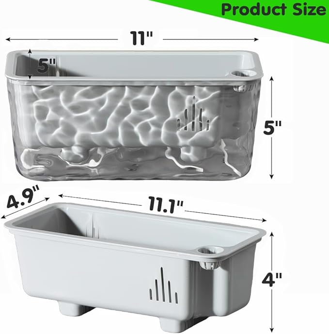 3 Pack Self Watering Rectangular Plant Pots, 11" x 5"x 5" Plant Containers with Drainage Holes, Rectangle Houseplant Window Planters for Succulents, Flowers,Herbs,Vegetables (Grey)