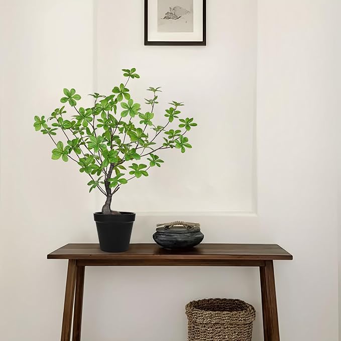 Artificial Plants Indoor with Pot, Faux Plants Indoor Tabletop, 21.6" Tall Fake Potted Plants, Silk Artificial Desk Plant Bonsai Tree for Home & Office, Farmhouse, Bedroom, Living Room Table Decor