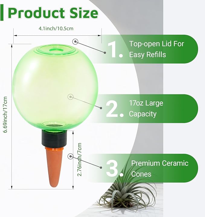 4cps Self Plant Watering Globes for Indoor and Outdoor Plants Plastic Automatic Plant Watering Bulbs Insert (Green)