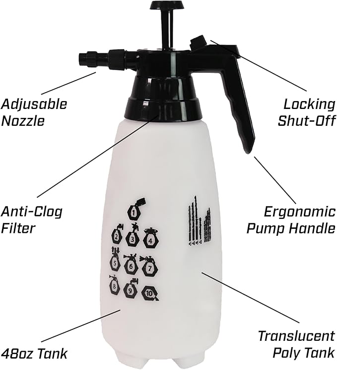 Chapin 10031 Handheld Pump Sprayer, 68oz, Multi‑Purpose, Lawn & Garden, Translucent Poly Tank, Adjustable Brass Nozzle, Thumb‑Trigger Lock & in‑Tank Filter for Fertilizer, Weed & Pest Applications