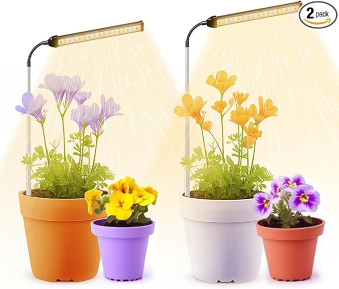 Juhefa LED Grow Light, 6000K Full Spectrum Gooseneck Plant Growing Lamp for Indoor Small Mini Plants, Auto On/Off Timer 4/8/12/18Hrs & 3 Colors Spectrum-2 Pack