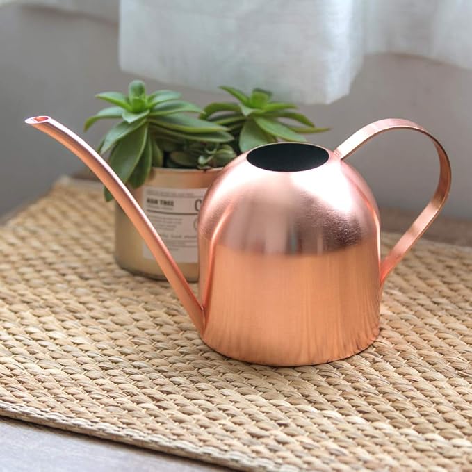 Small Watering Can Indoor Plants Metal Watering Cans 15oz Capacity Cute Design for House Plants & Gardens (Rose Gold 15 oz)