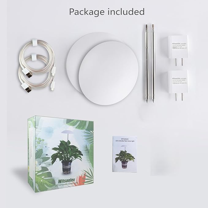LED Grow Lights for Indoor Plants, Sun Mode Auto Dimming, USB Small Full Spectrum Plant Lights, Height Adjustable, Ideal for Home Decoration, 2 Pack, White