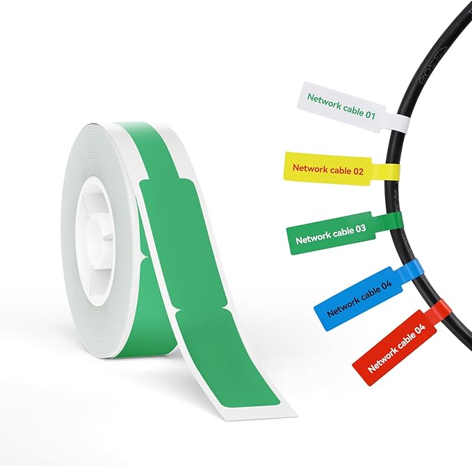 NIIMBOT Thermal Transfer Cable Labels 0.49" x 4.29", Only for N1(B18) Label Maker, PET Material, Waterproof and High-Temperature Resistance, Long Storage Time, 1 Roll of 60, Green