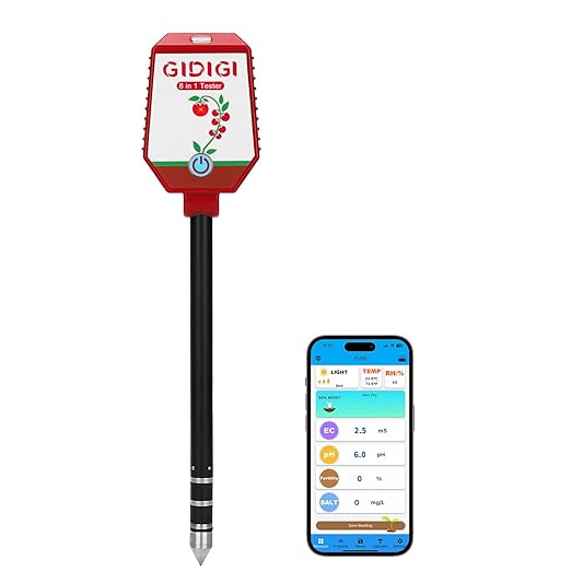 Soil pH Meter Smart Soil Moisture Meter with App Control Digital Soil Test Kit for Plants pH Sunlight Intensity Fertility pH EC Salt Soil Thermometer Humidity Moisture Meter for Garden Lawn Farming