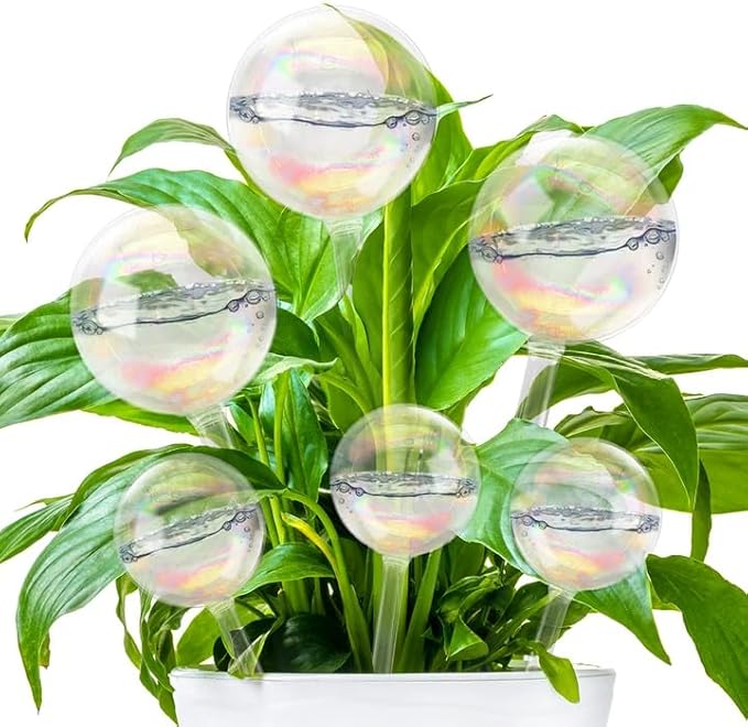 6PCS Plant Watering Globes,Iridescent Rainbow Clear Watering Bulbs,Glass Self Watering Planter Insert,Watering Bulbs for Flowerpot,Indoor,Outdoor,Hanging Plants Home Garden(3 Large+3 Small)