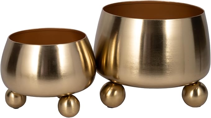 Flower Pots and Planters for Home Decor – Modern Plant Pots for Indoor and Outdoor Succulents, Herbs, and Ferns – Pots for Indoor Plant Stand Ideal for Garden, Patio, or Room Set of 2 – 9", 7" Gold
