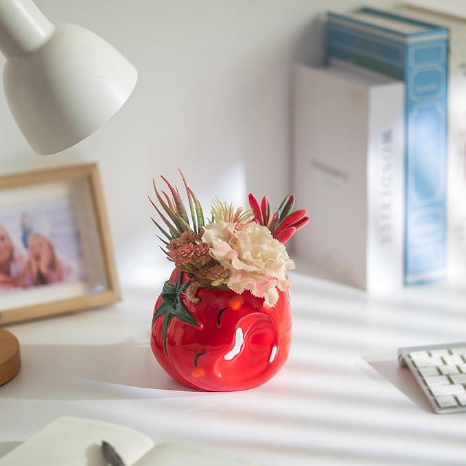 Cute Plant Pot - Funny Hanging Planter Gardening Gifts for Plant Lovers Women Mother House Warming - Smiley Red Planter for Indoor Outdoor