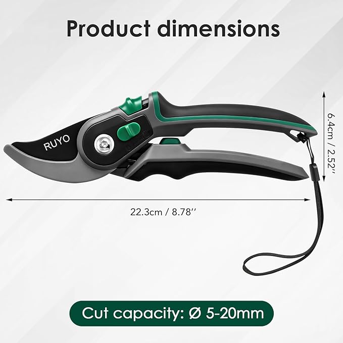 Bypass Pruning Shears, 3/4-Inch Cut Capacity Garden Clippers, Gardening Scissors with Sharp, Rust Resistant Steel Blade (Black, 3/4'')
