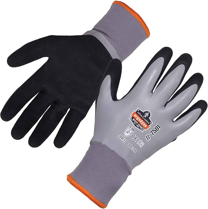 Ergodyne ProFlex 7501 Coated Waterproof Winter Work Gloves, Sandy Nitrile Coated Palms, Thermal Fleece Lining, Gray