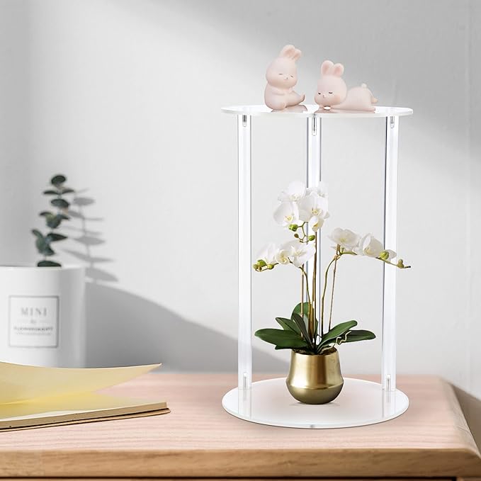 YourGift Plant Stand Indoor Outdoor, Acrylic Planter Stand for Indoor Plants, Heavy Duty Plant Holder Shelf for Flower Pots Corner Display Rack for Living Room Balcony Garden Patio (Clear Round)