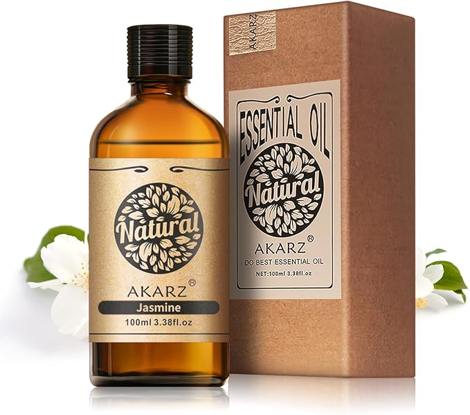 AKARZ 100ml Jasmine Essential Oil Natural Jasmine Oil Pure for Candle Making,DIY Skincare Products Massage,Home Spa Relaxation