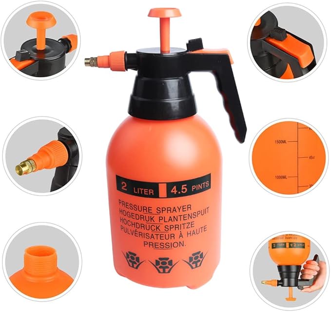 1 Pcs Garden Pump Sprayer, 0.5Gallon/68oz Hand-held Lawn Pressure Orange Spray Bottle with Adjustable Nozzle (FKM Gasket Update)