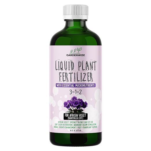 GARDENWISE 3-1-2 African Violet Fertilizer for Indoor Plants: Liquid Fertilizer with Essential Micronutrients Drops - Plant Food for African Violets (16 OZ)
