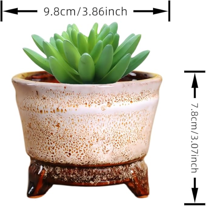 Cute Circular Ceramic Home Garden Decoration Succulent Cactus Flower Pots Container -Plant Not Included (Green, 3.86 Inch)