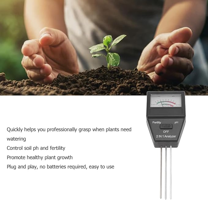 aqxreight 2 in 1 Soil Meter Fertility Tester with 3 Probes ABS Soil Meter Garden Supplies Fit for Home Garden Lawn Farm Indoor and Outdoor Use