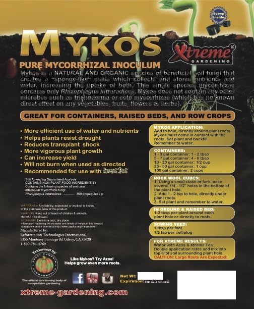MYKOS Mycorrhizal Fungi 50 lbs, Root Booster, Beneficial Microbes for Plant Growth, Root Stimulator, Concentrated Pure Mycorhizae by Xtreme Gardening, Improves Plant Success