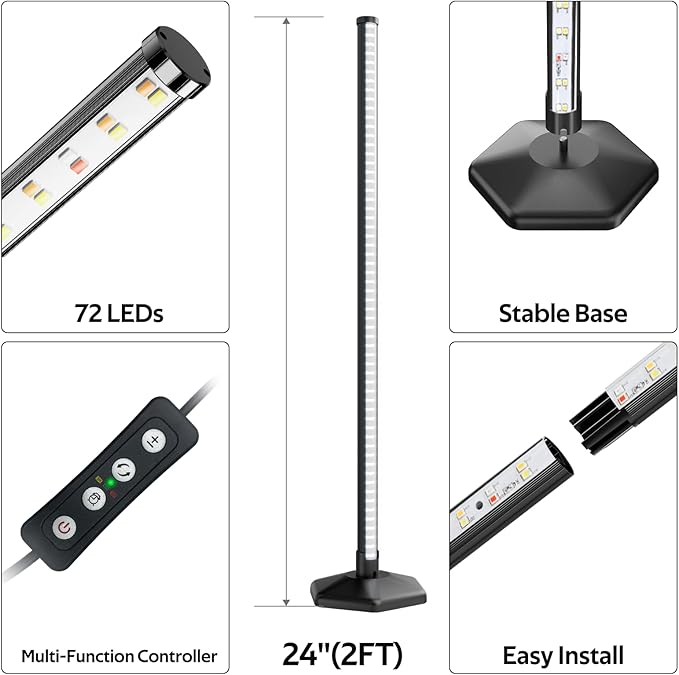 Plant Grow Lights with Timer, 72 LEDs Full Spectrum Grow Lights for Indoor Plants 23 Inch Desk Standing Grow Lights 3 Light Modes 5-Level Dimmable Auto On Off